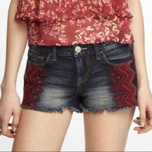 EXPRESS Embroidered Jean Shorts Size 00 Raw Hem